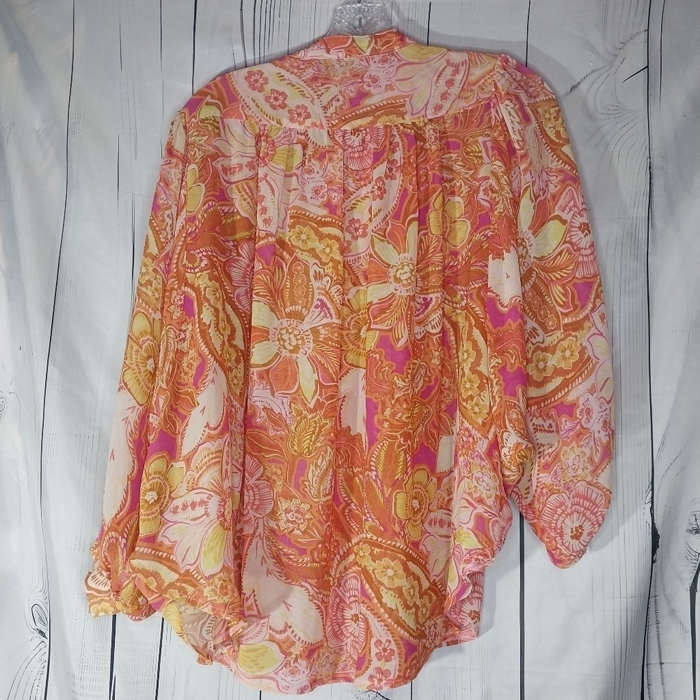 Vici Collection Maggie Floral Chiffon Button Up Hippie Retro 70’s Shirt - Picture 7 of 10